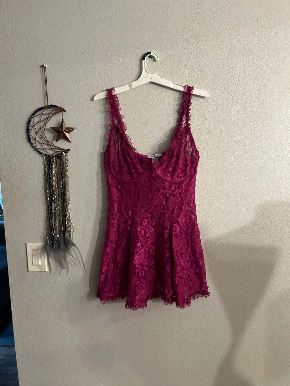 Hillard & Hanson Intimate Magenta Pink Floral Lace Chemise Nightgown XXL
